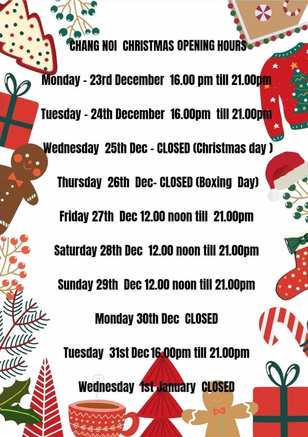 Christmas Opening Hours 2024